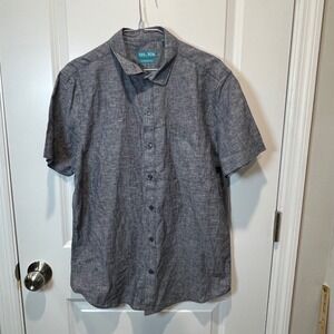 TENTH OCEAN Mens Short Sleeve Button Down Shirt Washed Linen Blend Blue Size M